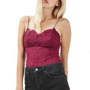 Top Shop Burgundy Lace Tank Bodysuit